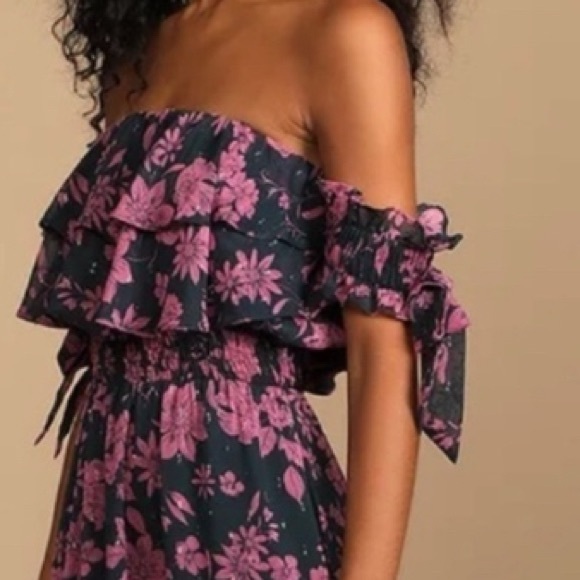 Lulus Love And Blooms Navy Floral Off-the-Shoulder Maxi NWT - Picture 5 of 16